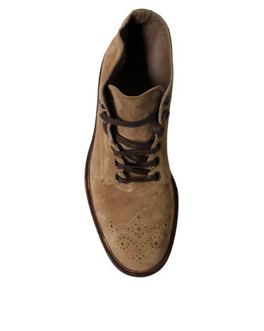 Dolce & Gabbana Brown Leather Lace Up Ankle Boots Shoes for men