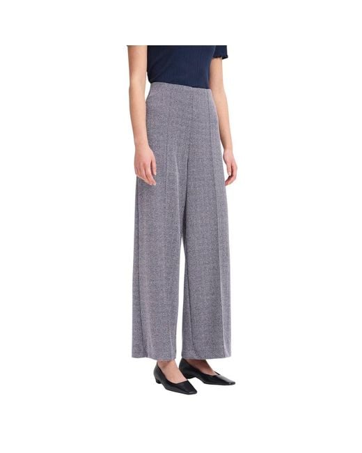 Ichi Gray Blue Polyester Casual Pants