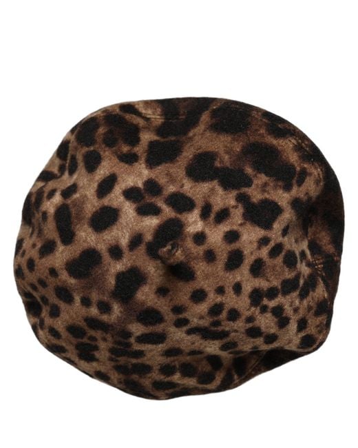 Dolce & Gabbana Black Brown Leopard French Style Beret Capello Hat