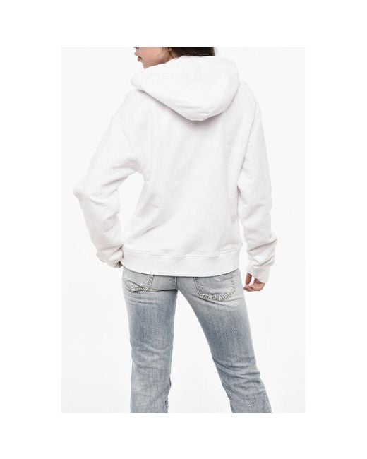 DSquared² White Cotton Hoodie With Frontal Printed