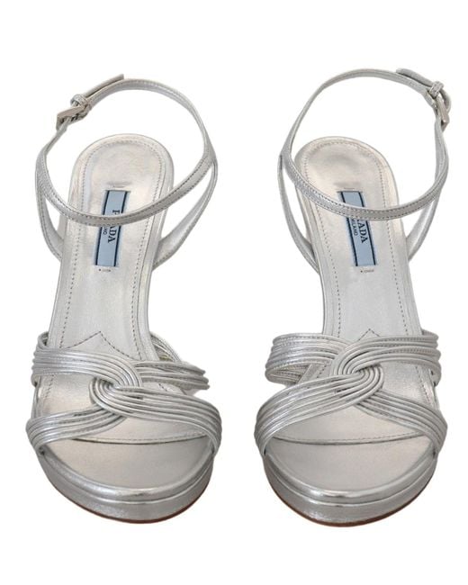 Prada White Leather Sandals Ankle Strap Heels Stiletto
