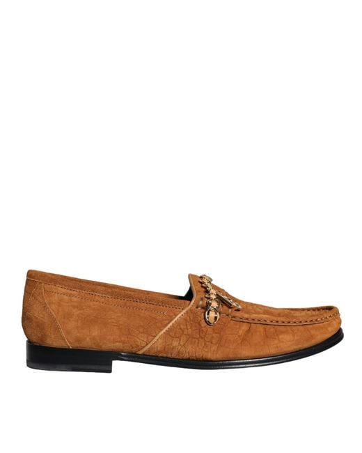 Dolce & Gabbana Men's Brown Velvet Leather Logo Mocassin Slip On Shoes Dolce & Gabbana Men's Brown Velvet Leather Logo Mocassin Slip On Shoes