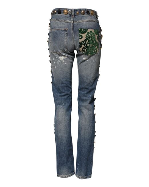Dolce & Gabbana Blue Embellished Tattered Skinnydenim Jeans for men