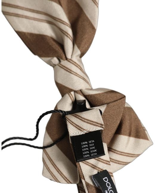 Dolce & Gabbana Multicolor Men Brown Beige Stripes Adjustable Neck Papillon Bow Tie for men
