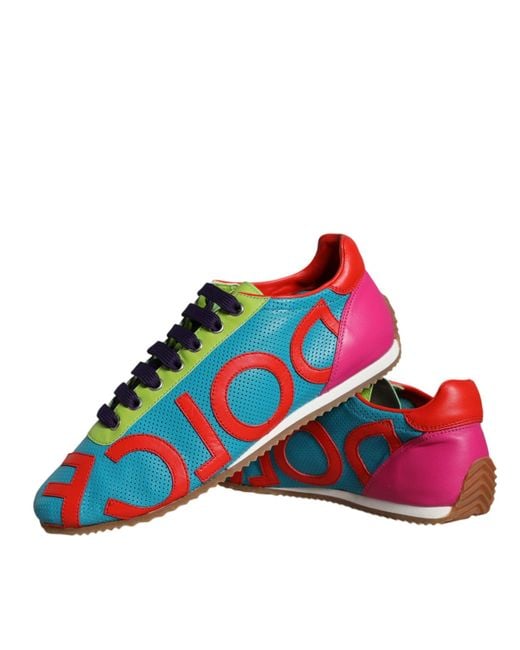 Dolce & Gabbana Red Multicolor Leather Logo Casual Sneakers Shoes