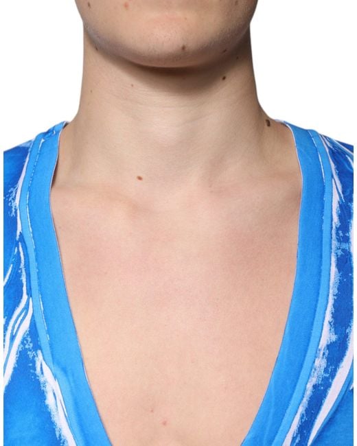 Dolce & Gabbana Blue Abstract Print Vneck Tshirt for men