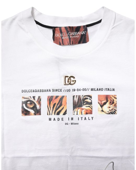 Dolce & Gabbana White Cotton Graphic Print Crew Neck T for men