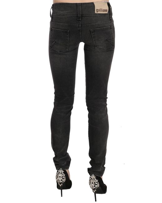 John Galliano Black Washed Low Waist Slim Fit Skinny Denim Pants Jeans