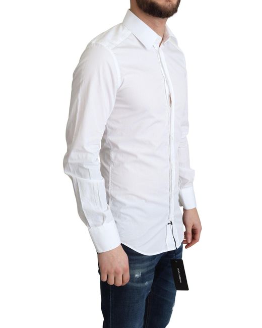 Dolce & Gabbana White Cotton Long Sleevesformal Shirt for men