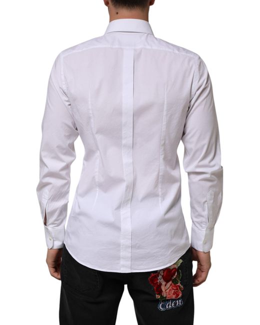 Dolce & Gabbana Purple White Cotton Gold Long Sleeves Formal Men Shirt for men