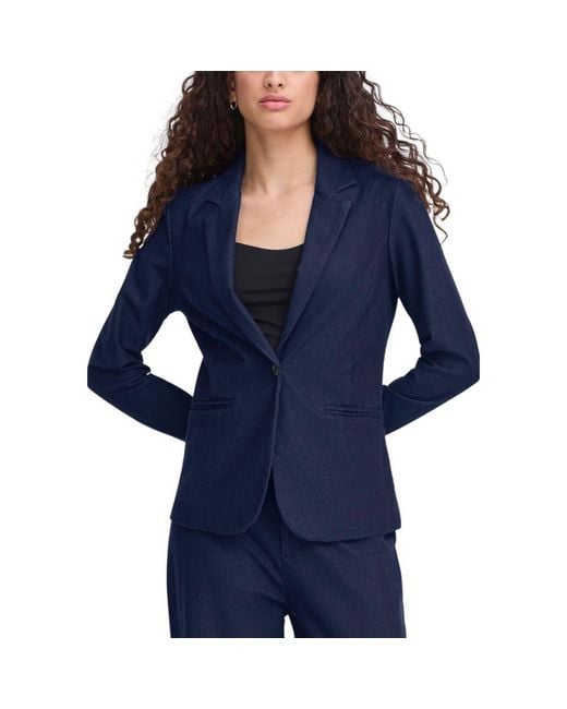 Ichi Blue Cotton Blazer