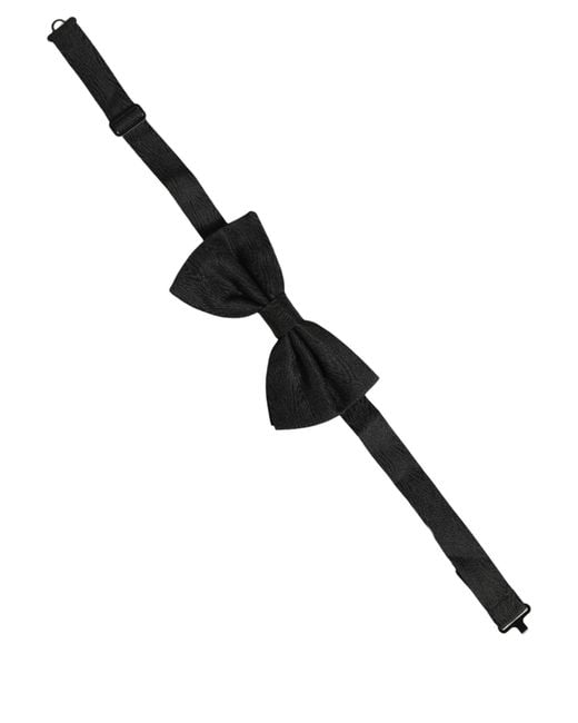Dolce & Gabbana Men Black Silk Brocade Adjustable Neck Papillon Bow Tie for men