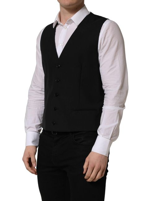 Dolce & Gabbana Black Wool Single Breasted Waistcoat Vest for men