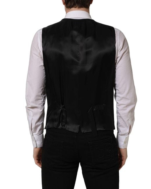 Dolce & Gabbana Black Wool Single Breasted Waistcoat Vest for men