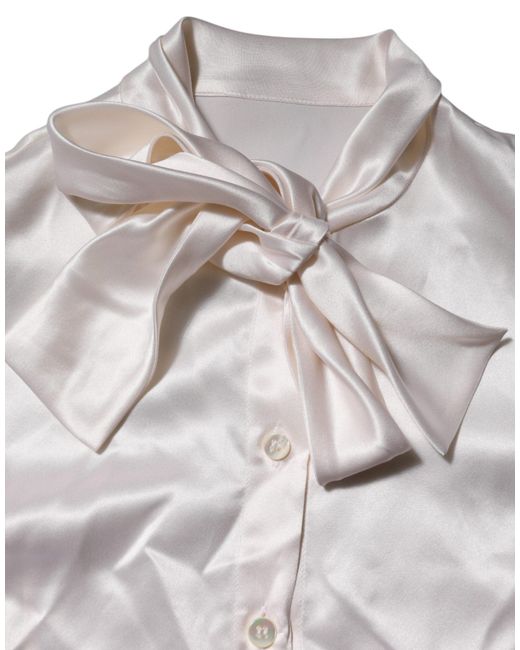 Dolce & Gabbana Gray White Ascot Collar Long Sleeve Blouse Top