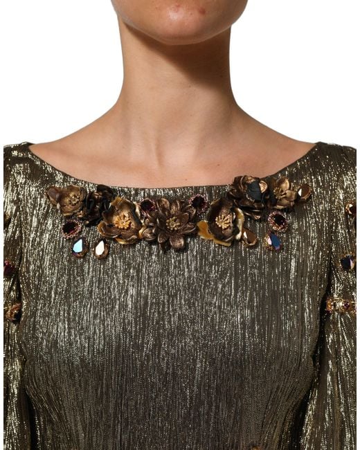 Dolce & Gabbana Black Metallic Gold Embellished Tiered Midi Dress