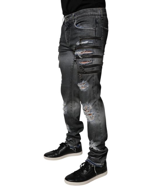 Dolce & Gabbana Black Zipper Detail Distressed Jeans for men