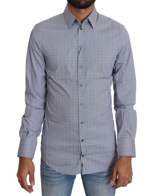 Dolce & Gabbana Blue Gray Dotted Semi Fitted Formal Sicilia Shirt for men