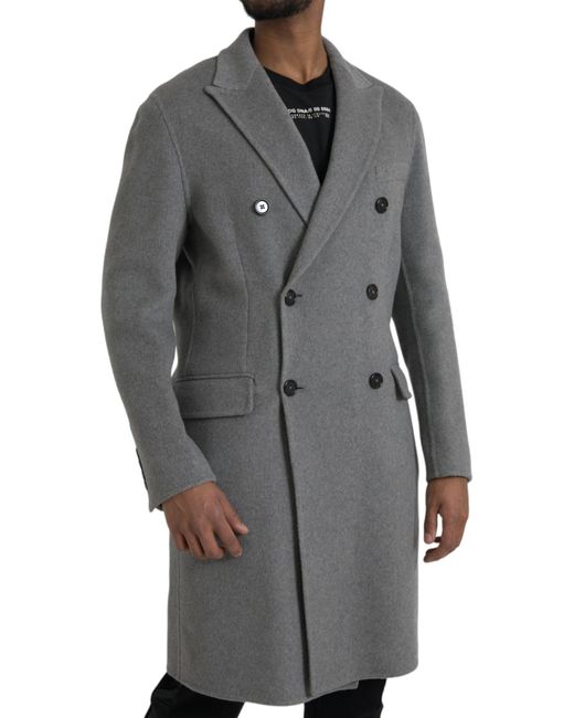 Dolce & Gabbana Gray Double Trench Coat Cashmere Jacket for men