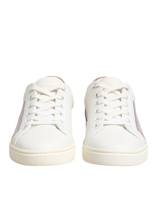 Dolce & Gabbana White Pink Leather Low Top Sneakers Shoes