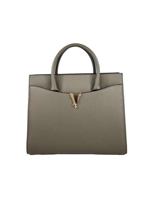 Versace Green Virtus Large Leather Top Handle Satchel Bag Tote
