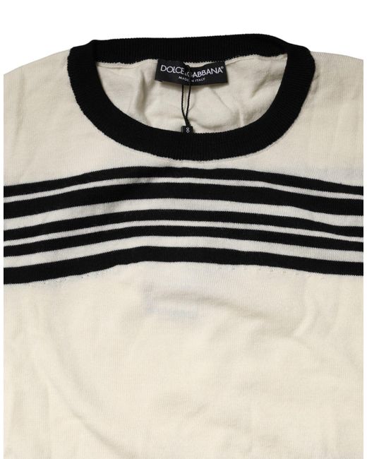 Dolce & Gabbana Black White Stripe Crewneck Pullover Sweater for men