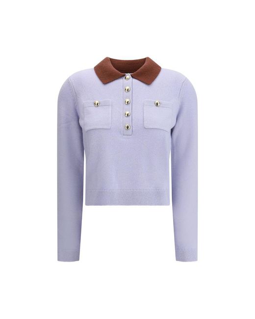 Self-Portrait Purple Contrast Collar Sweater