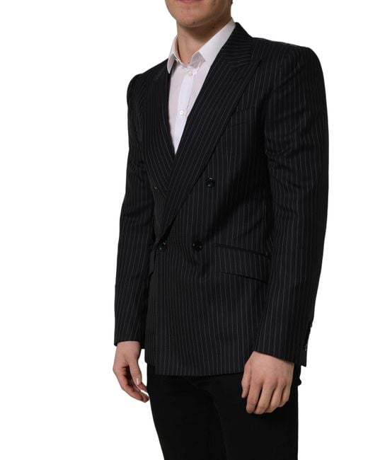Dolce & Gabbana Black Stripes Wool Double Breasted Jacket for men