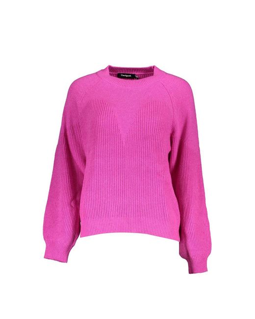 Desigual Pink Chic Turtleneck Sweater With Contrast Detailing