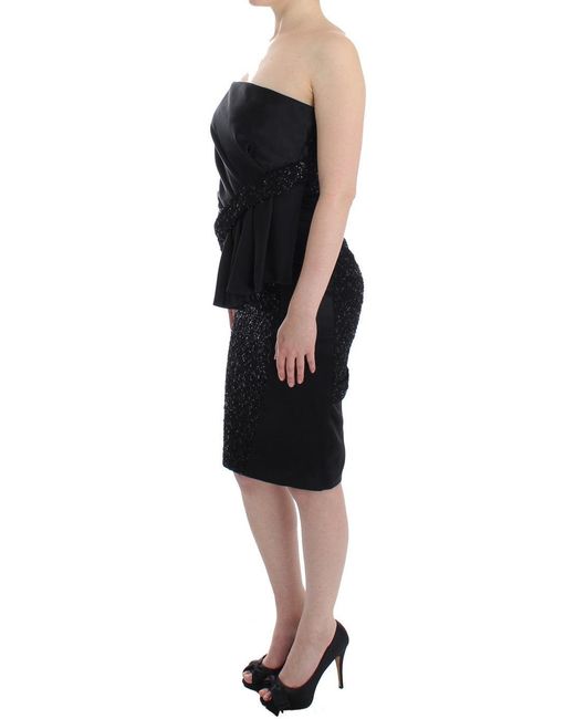 Masha Ma Black Strapless Embellished Pencil Dress