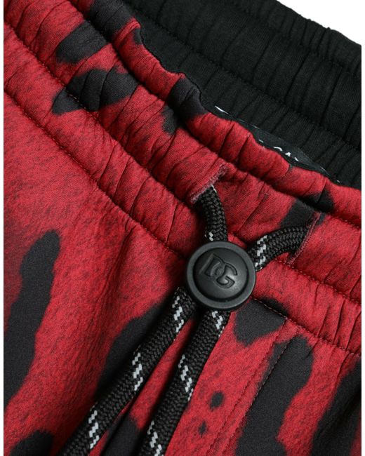 Dolce & Gabbana Red Black Leopard Print Stretch Jogger Pants for men