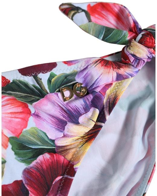 Dolce & Gabbana Blue White Floral Print Nylon Beachwear Bikini Bottom