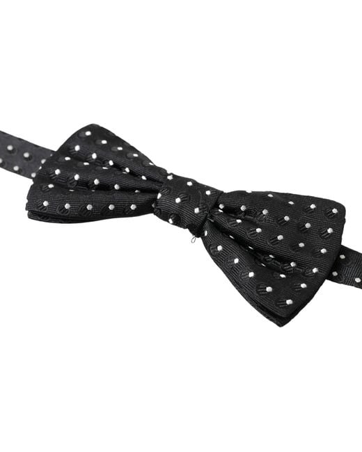 Dolce & Gabbana Black Polka Dot Silk Adjustable Bow Tie for men