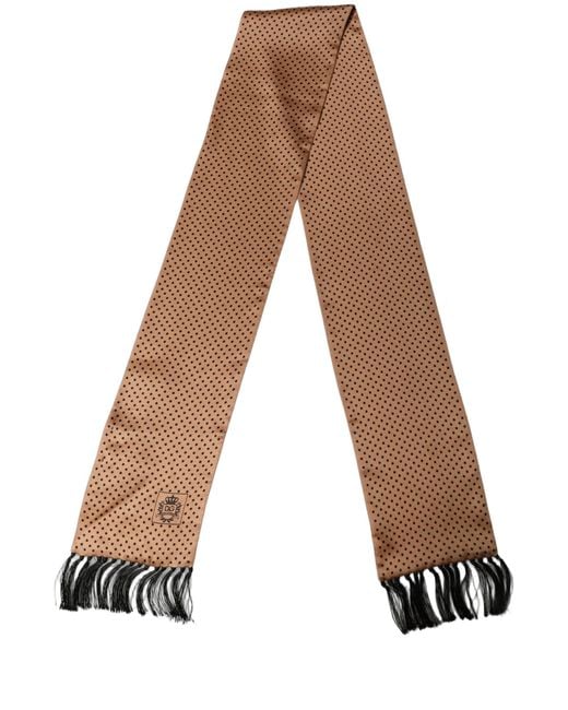 Dolce & Gabbana Brown Silk Dotted Fringed Neck Shawl Scarf for men