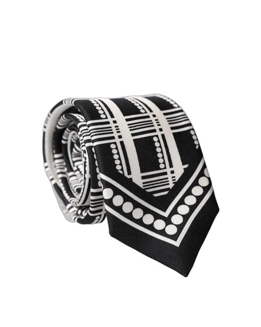 Dolce & Gabbana Black White Abstract Silk Adjustable Men Tied Necktie Tie for men