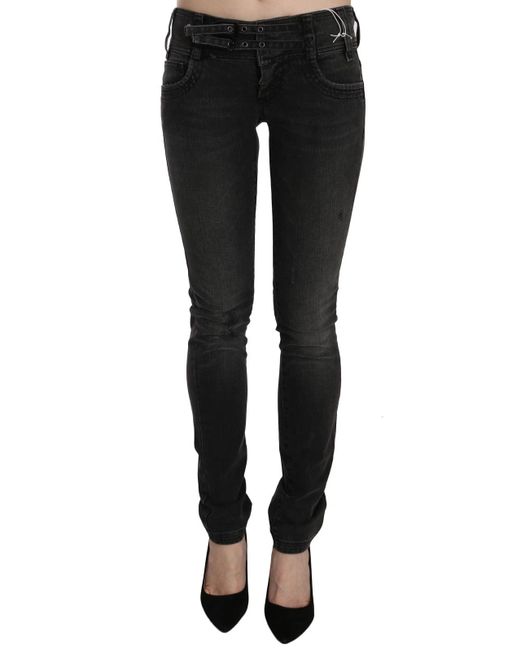 John Galliano Black Washed Low Waist Slim Fit Skinny Denim Pants Jeans