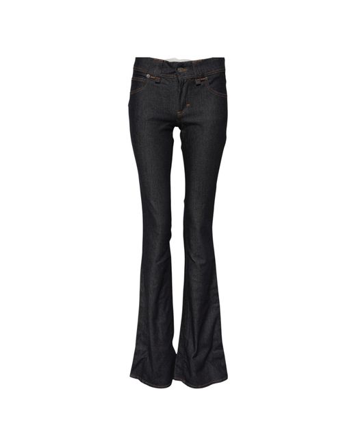 John Galliano Black Blue Mid Waist Cotton Wide Leg Denim Jeans