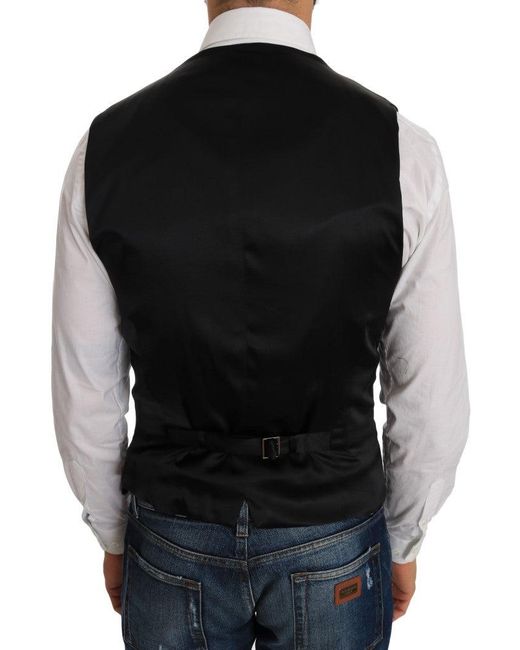 Dolce & Gabbana Black Solid Staff Slim Fit Waistcoat Vest for men