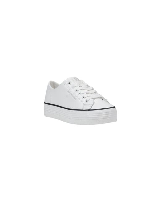Calvin Klein Black And White Leather Platform Sneakers