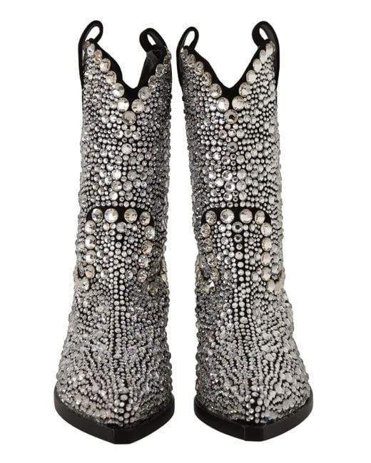 Dolce & Gabbana Black Crystal-Embellished Suede Boots