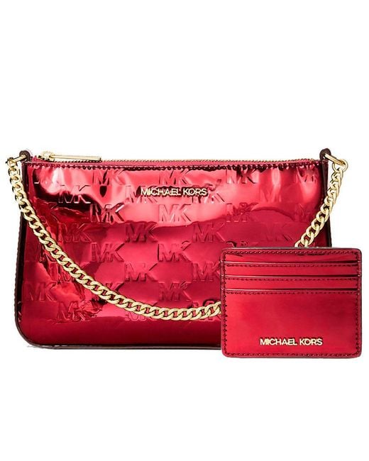 Michael Kors Red Multicolor Canvas Shoulder Bag