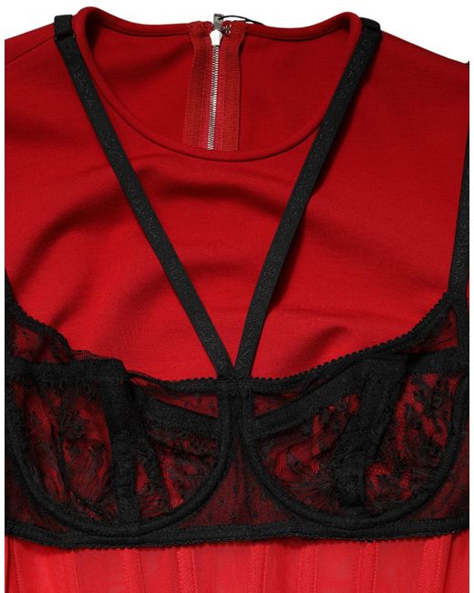 Dolce & Gabbana Red Black Nylon Bralette