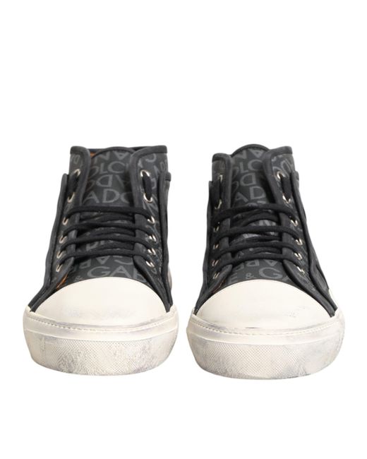 Dolce & Gabbana Multicolor Black White Canvas Logo Mid Top Sneakers Shoes