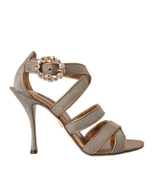 Dolce & Gabbana Metallic Bronze Crystal Strap Heels Sandals Shoes