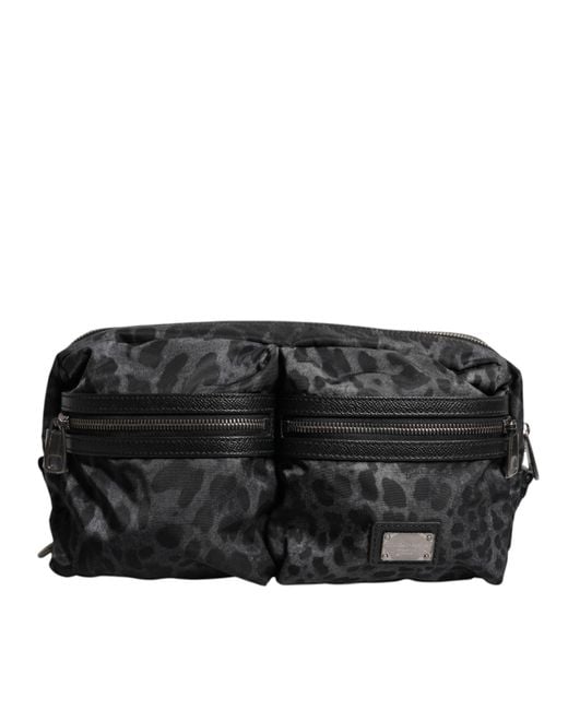 Dolce & Gabbana Black Gray Leopard Dg Logo Belt Waist Fanny Pack Bag for men