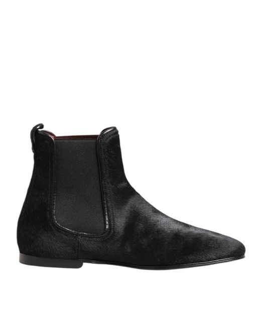 Dolce & Gabbana Black Leather Fur Men Chelsea Boots Shoes for men