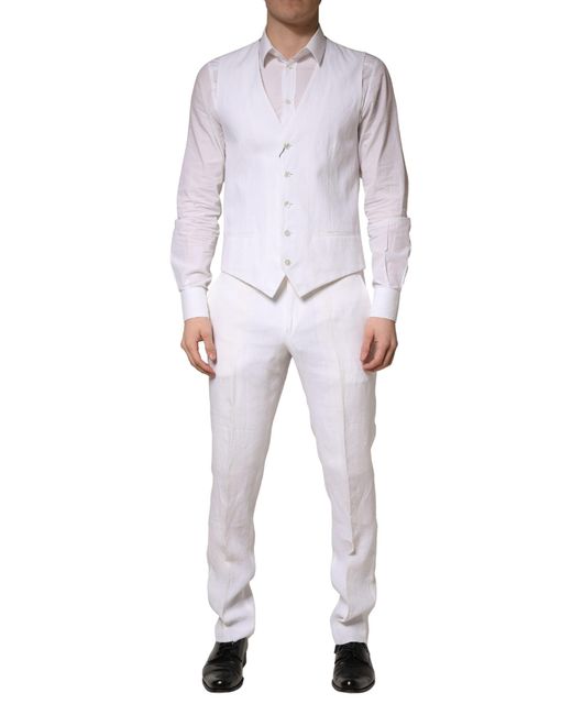Dolce & Gabbana Multicolor White Sartoria Linen 2 Piece Men Formal Suit for men