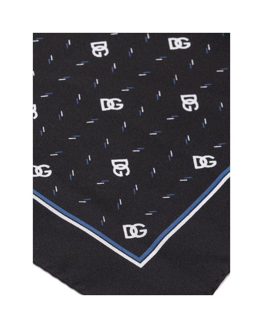 Dolce & Gabbana Black Silk Scarf Logo Pattern for men