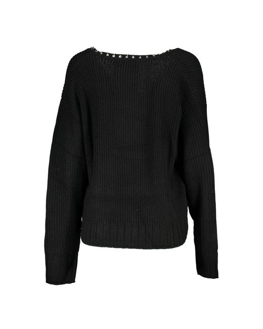 Patrizia Pepe Black Elegant Long Sleeved V-Neck Sweater With Chic Details