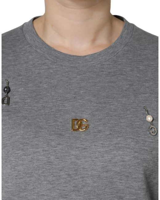 Dolce & Gabbana Gray Cotton Blend Embellished Tee T-Shirt